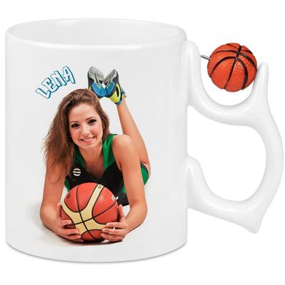 Personalized White Basketball Mug with Mini Basketball Handle