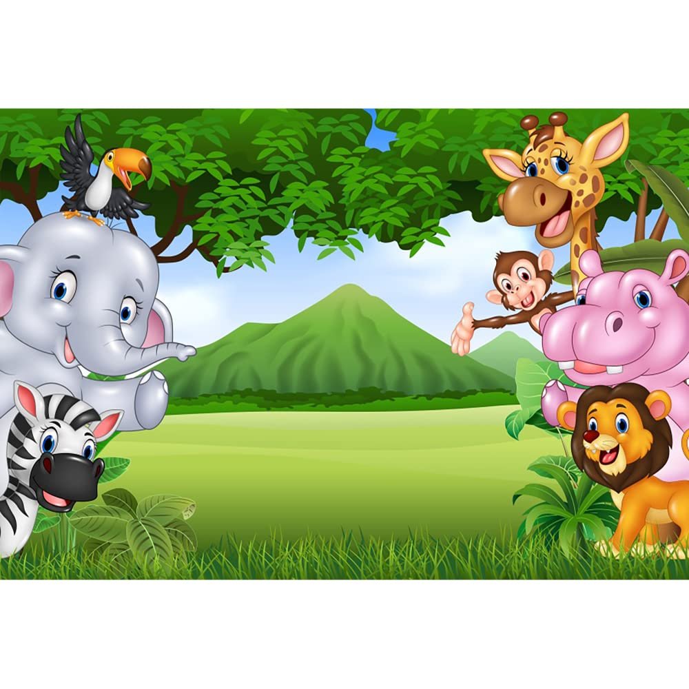 Aoihrraan 10 x 6.5 ft Jungle Safari Cartoon Zoo Animals Photography Backdrop