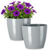 PECZEKO Glossy Flower Pots - Decorative Planters for Flowers & Herbs - Durable, Lightweight Round Plastic Plant Pots for Living Room, Dining Room, Kitchen, Terrace & Balcony - 2-Piece Set - Gray, 13 cm view 1