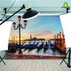 Aoihrraan 10 x 8 ft Pier Landscape Background with Water, City, Moored Boat, Vintage Street Lamp, Basilica and Sunset for Photography view 4