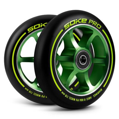 SOKE Scooter Wheel Set, 2-Pack, 110 mm, ABEC 9, Green