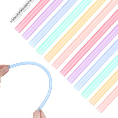 Yolev 12-Piece Silicone Straw Set, Reusable Colored Straws for 12–30 oz, 6 mm, with Cleaning Brush