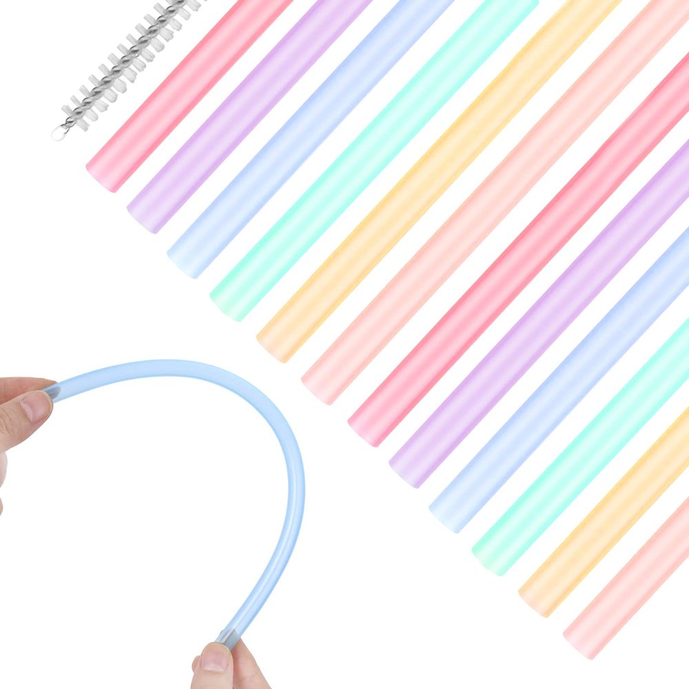 Yolev 12-Piece Silicone Straw Set, Reusable Colored Straws for 12–30 oz, 6 mm, with Cleaning Brush