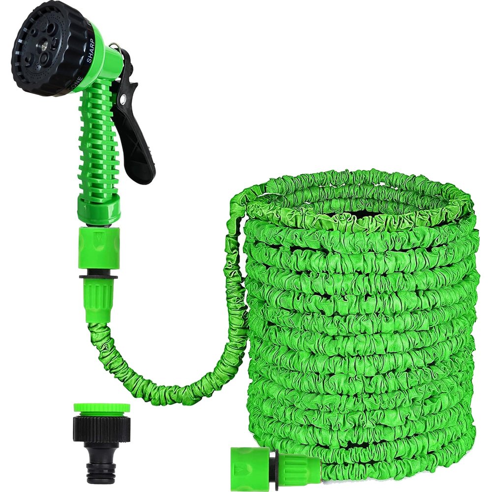 CLMCL 30 m/100 ft Expandable Garden Hose with 8-Function Spray Nozzle, Green