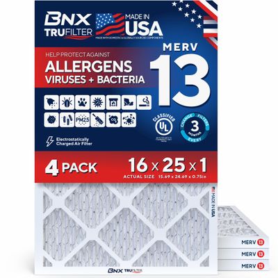 BNX TruFilter 16 x 25 x 1 MERV 13 Air Filter, 4-Pack