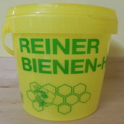 5 x 1 kg Yellow Honey Buckets with Lids and Printing, 12.5 cm H, Top 10.5 cm / Bottom 9 cm (3.96/ea.)