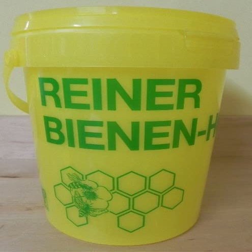 5 x 1 kg Yellow Honey Buckets with Lids and Printing, 12.5 cm H, Top 10.5 cm / Bottom 9 cm (3.96/ea.)