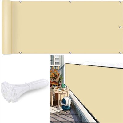 CHBIN Balcony Privacy Screen with Eyelets and Cable Ties, Beige, 100 x 500 cm