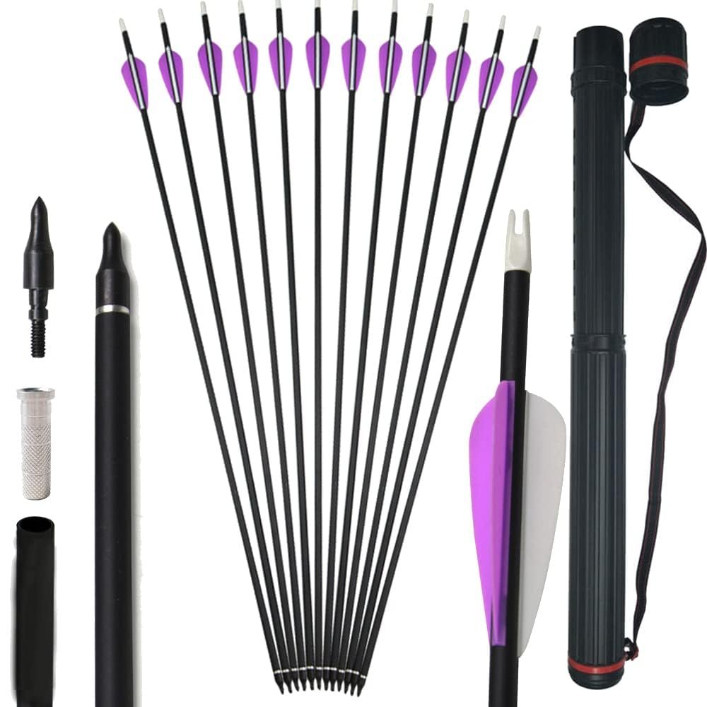 wolfman 32-Inch Carbon Arrows, Spine 500, for Recurve and Compound Bows, 6 Arrows + 1 Quiver, Purple