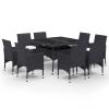 Gecheer 9-Piece Patio Dining Set for 8, Black PE Rattan with Glass Tabletop and Cushions view 1