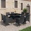 Gecheer 9-Piece Patio Dining Set for 8, Black PE Rattan with Glass Tabletop and Cushions view 2