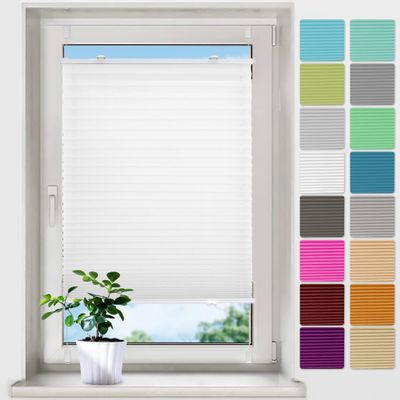 bobodeco No-Drill Pleated Blind, Clamp-Fix, White, 65 x 100 cm (W x H)