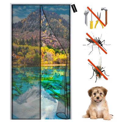 Magnetic Insect Screen Door 120 x 205 cm, Mosquito Net Curtain, No-Drill Adhesive Mount, Black
