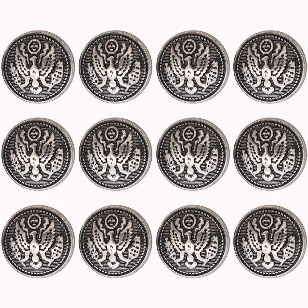 ZoTuoART Retro Engraved Metal Buttons, Round, Antique British Style, Style 01 Antique Silver, 20 mm, 12 pcs