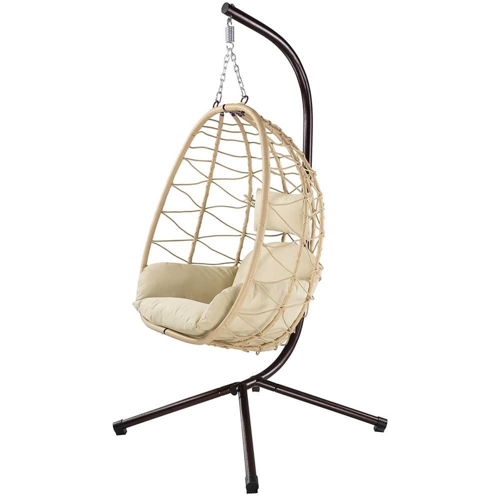 BAKAJI Hanging Chair for Garden, Indoor/Outdoor, Beige, 98 x 0 x 95 cm
