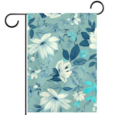 Vintage Floral Teal Seasonal Garden Flag, 12 x 18 in, Double-Sided Yard Flag for Outdoor Farmhouse Decor