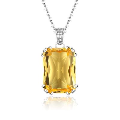 DJMJHG 18K Sterling Silver Pendant Necklace for Women, Yellow Citrine Jewelry