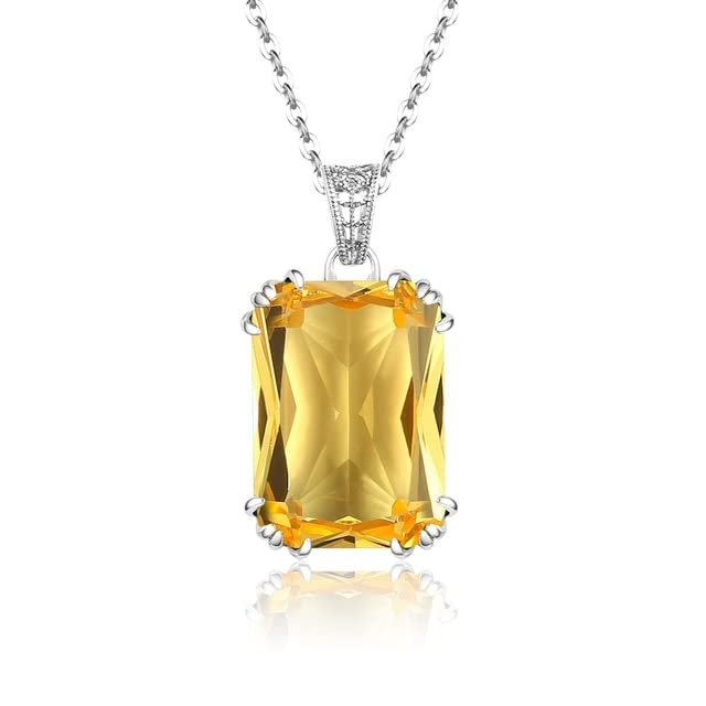 DJMJHG 18K Sterling Silver Pendant Necklace for Women, Yellow Citrine Jewelry