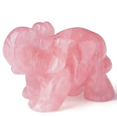 5.1 cm Rose Quartz Elephant Decor, Polished Hand-Carved Stone Sculpture