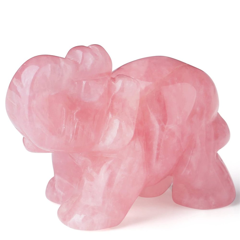 5.1 cm Rose Quartz Elephant Decor, Polished Hand-Carved Stone Sculpture