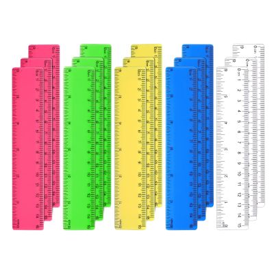 AIEX 15-Piece Colorful Transparent Plastic Rulers, 15 cm/6 in, Assorted Colors