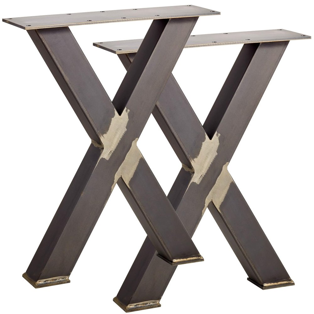 SOTECH 1 Pair (2 Pieces) X-Shape Steel Bench Legs, Used Look, 420 x 345 mm