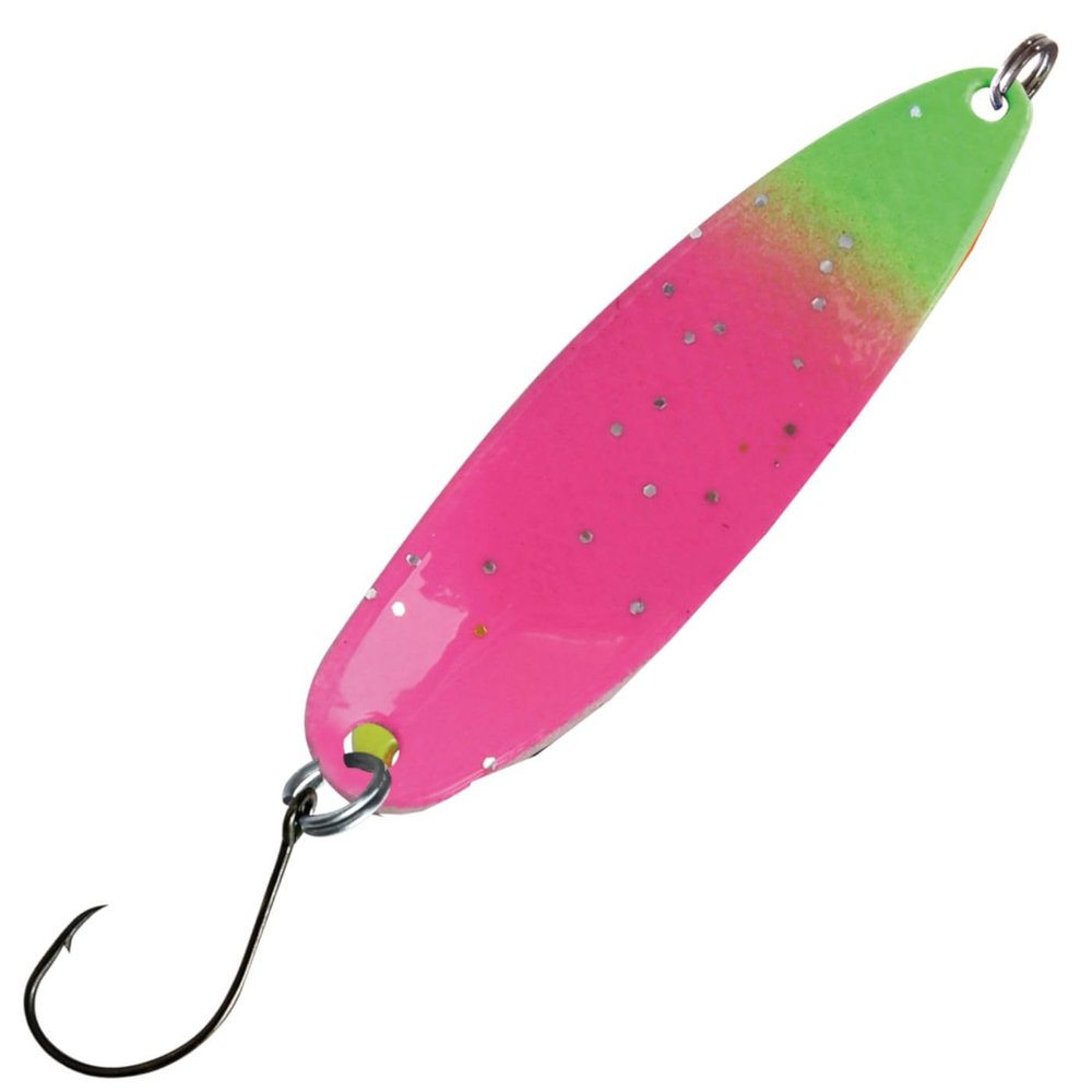 Paladin Trout Spoon Lure 3.2 g, Tiger Style, Pink-Green Glitter/Black-Yellow-Orange