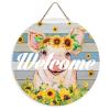 Unbranded Welcome Porch Sign, Pig, Farmhouse, Sunflower, Cartoon Hanger, Outdoor Wall Art Decor, Round Wooden Sign, Rustic Gifts for Pet Lovers, 30 x 30 cm view 1