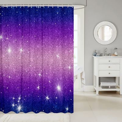Galaxy Shower Curtain, Glitter Stars, Purple-Pink Ombre, 180 x 180 cm