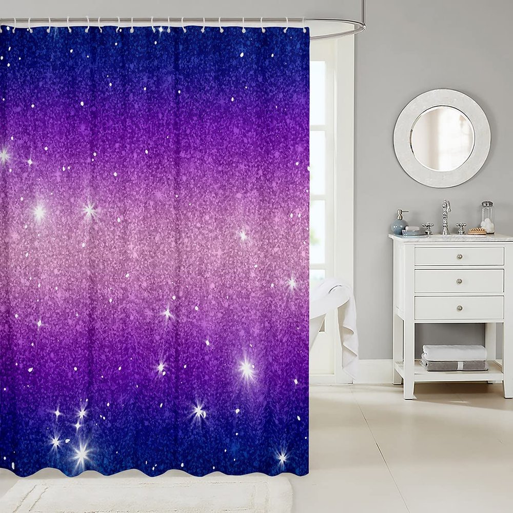 Galaxy Shower Curtain, Glitter Stars, Purple-Pink Ombre, 180 x 180 cm