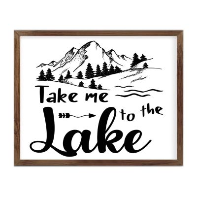 Unbranded Farmhouse Framed Primitive Decor 40.6 x 50.8 cm Painted Wood Sign, “Take Me to the Lake” Retro Wall Art for Indoor and Garden