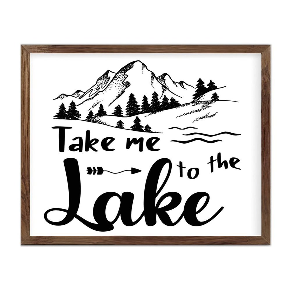 Unbranded Farmhouse Framed Primitive Decor 40.6 x 50.8 cm Painted Wood Sign, “Take Me to the Lake” Retro Wall Art for Indoor and Garden