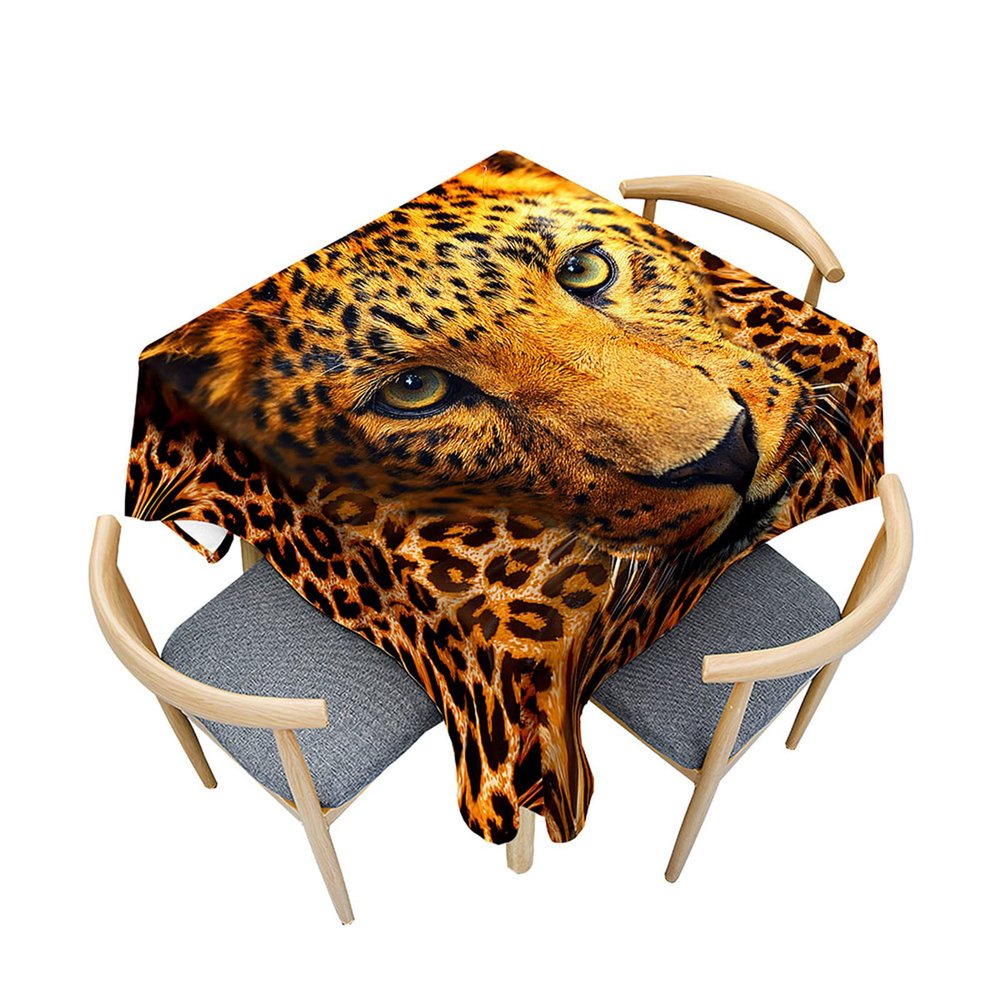 Morbuy Square Outdoor Tablecloth, 3D Leopard Print, Waterproof and Stain-Resistant, Wipeable, 200 x 200 cm