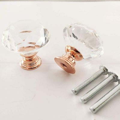 30 mm Diamond-Cut Crystal Glass Knob with M4 x 22 mm Screws, Rose Gold Base