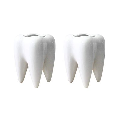 FOMIYES White Ceramic Tooth-Shaped Flower Pots for Desk Decor