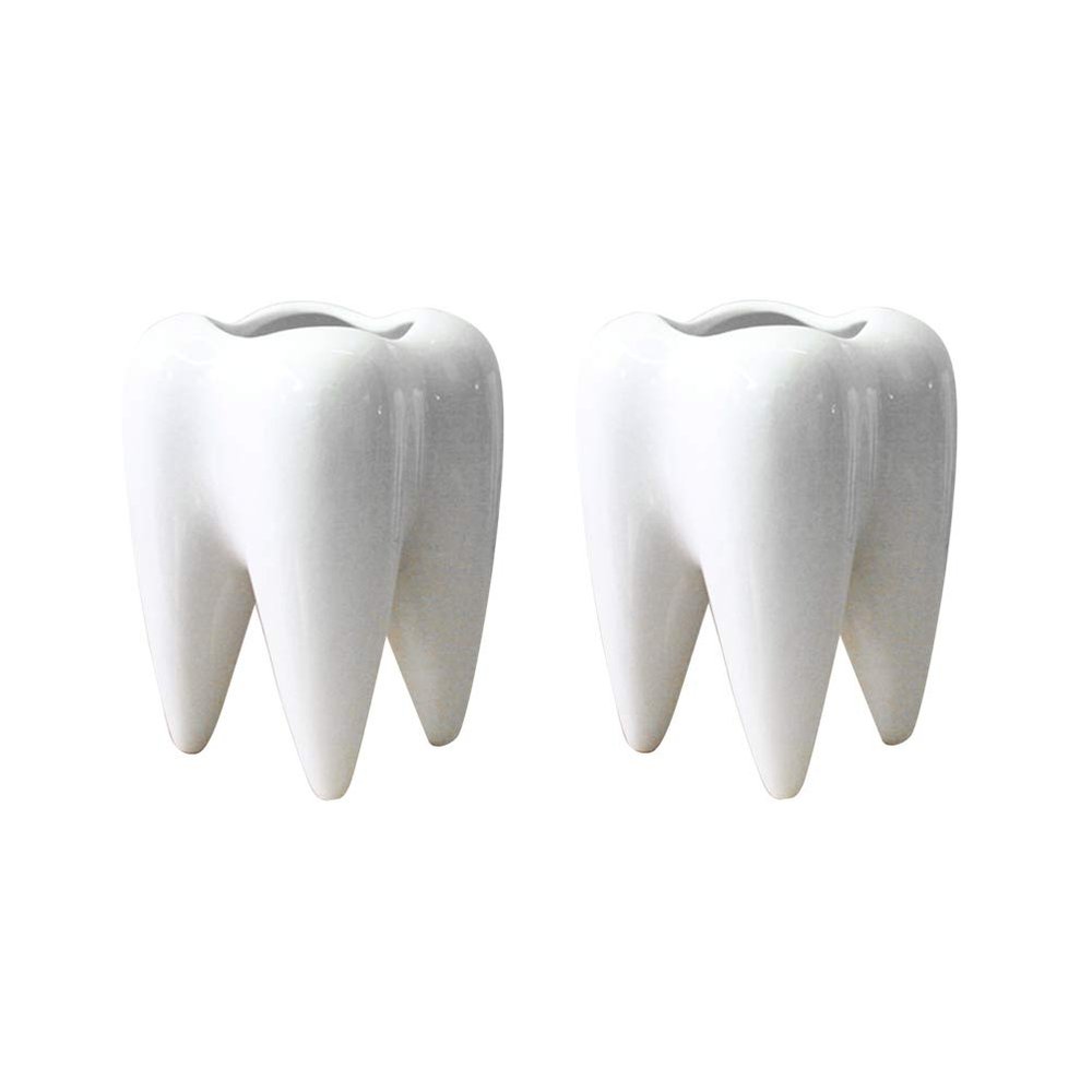 FOMIYES White Ceramic Tooth-Shaped Flower Pots for Desk Decor