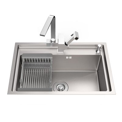 16-Gauge Stainless Steel Single-Bowl Kitchen Bar Sink with Faucet and Pull-Out Baskets