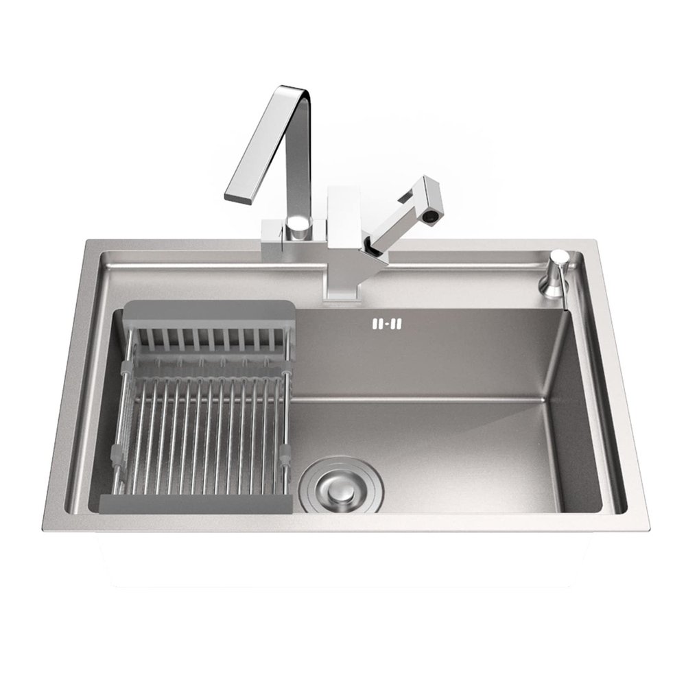 16-Gauge Stainless Steel Single-Bowl Kitchen Bar Sink with Faucet and Pull-Out Baskets