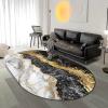 SRTJURFG Oval Low-Pile Non-Slip Rug, Washable Abstract Black and Gold Plush Protective Mat, 80 x 160 cm view 1