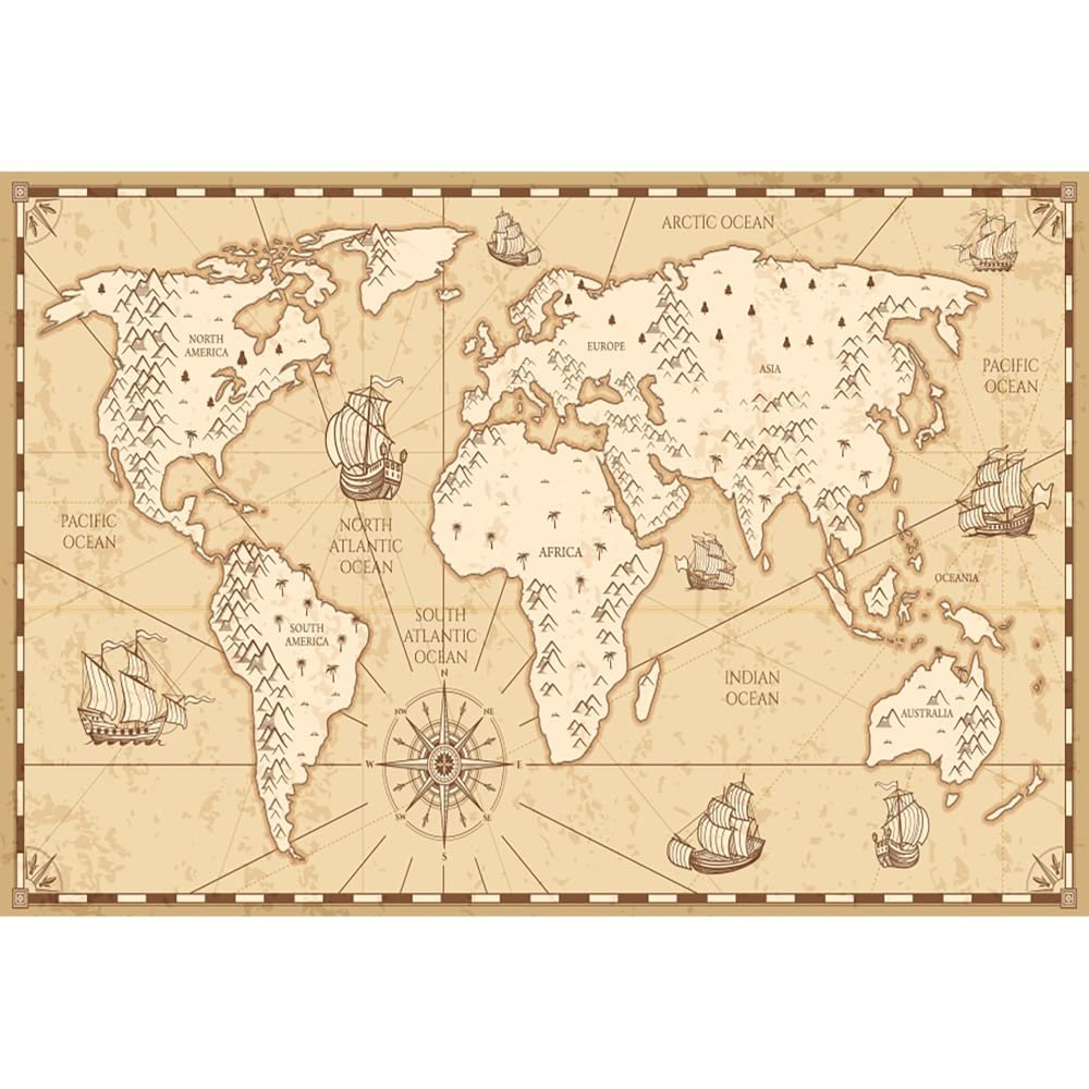 Aoihrraan 10 x 8 ft Vintage Treasure Map Pirate Ship Backdrop