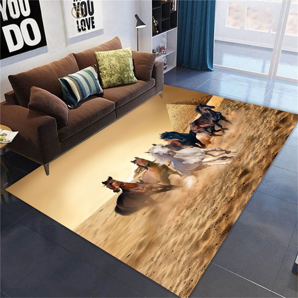 Horse-Themed Flannel Rug, Non-Slip, Color 6, 140 x 200 cm