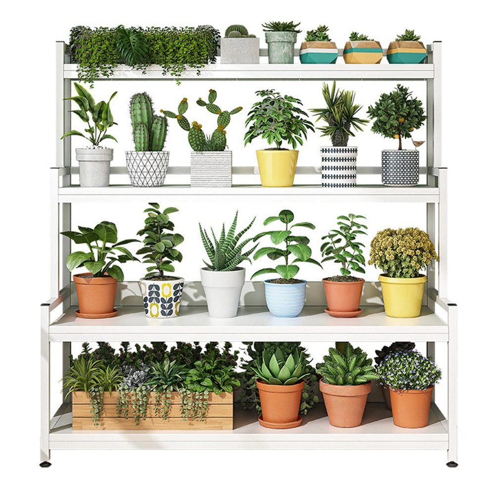 LIGUOYI 3- or 4-Tier Metal Plant Stand, Black and White