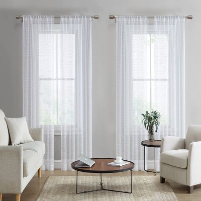 Laura Ashley Lehman Sheer Curtains with Rod Pocket, 38 x 108 in, White, 4 Panels