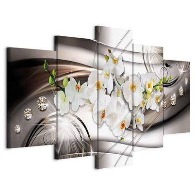 B&D XXL Orchid Diamond Flower Canvas Wall Art, 150 x 75 cm, 5-Piece, Modern