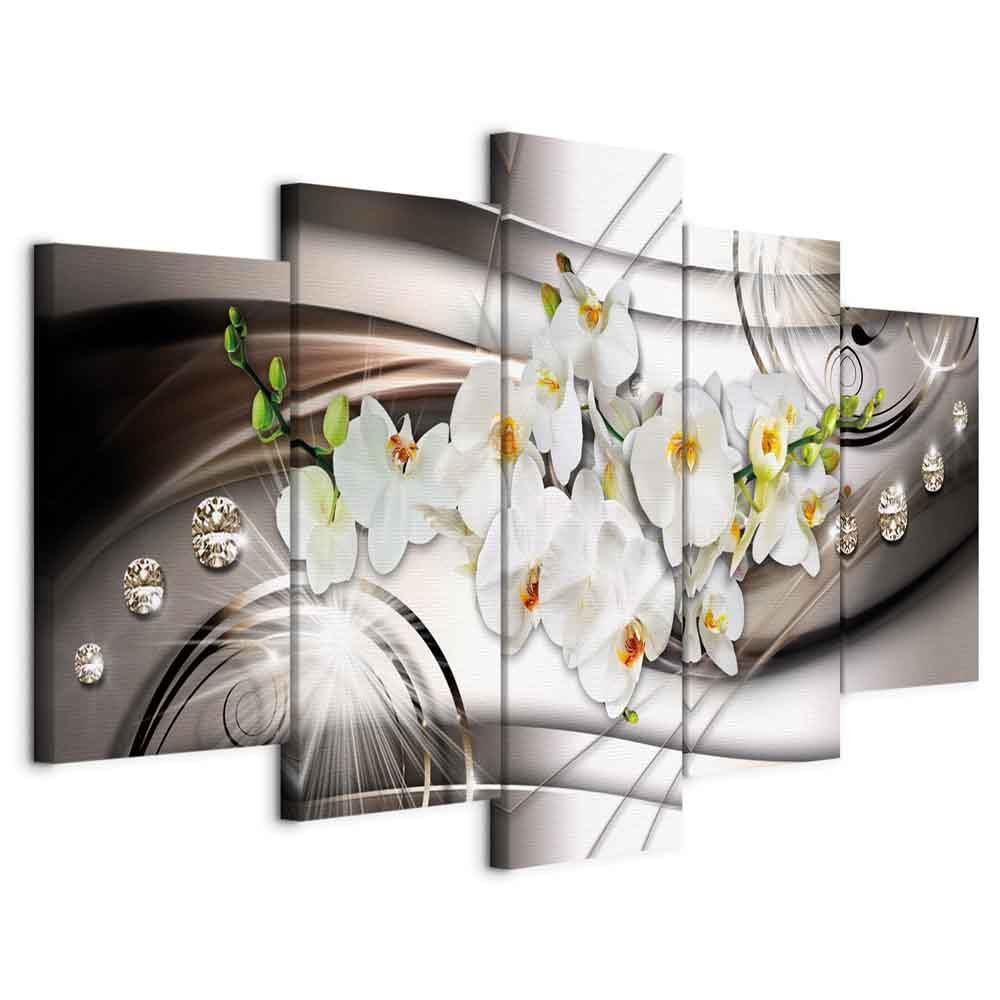 B&D XXL Orchid Diamond Flower Canvas Wall Art, 150 x 75 cm, 5-Piece, Modern
