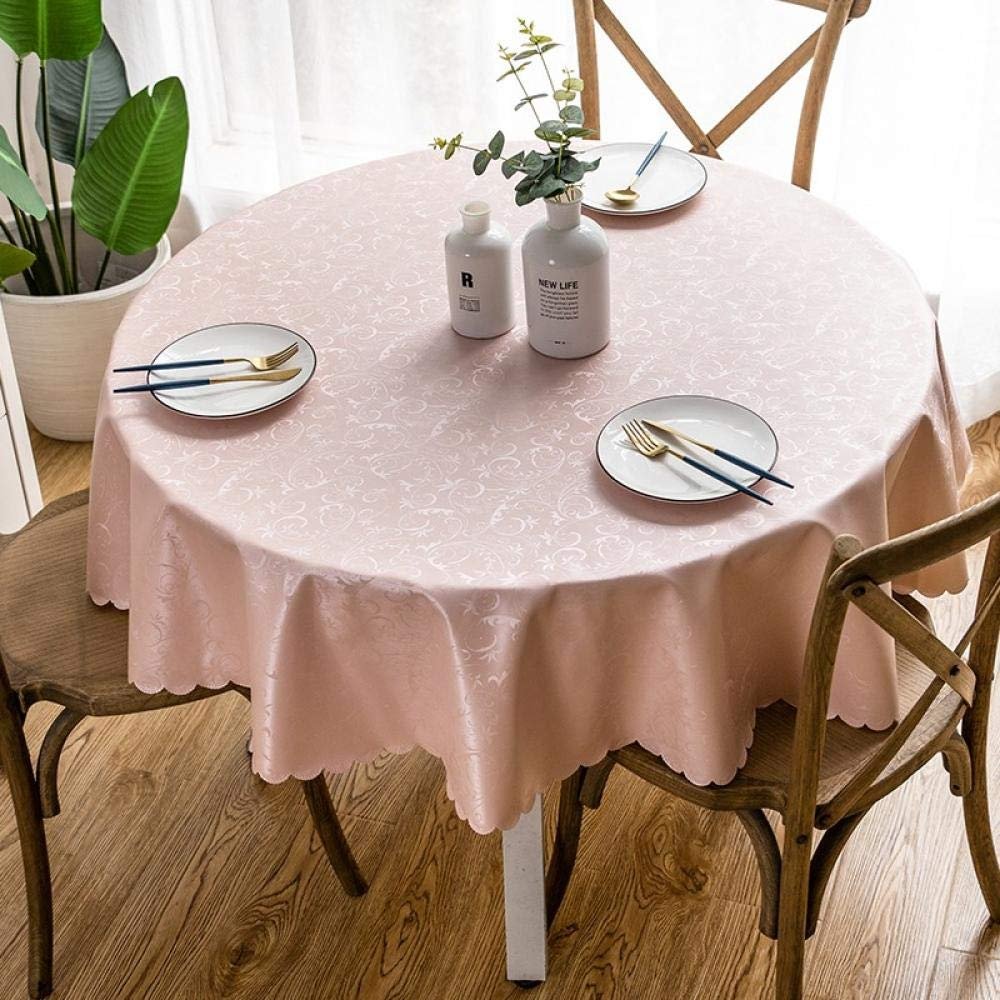 Qkoimpnrd Round Pink Oilcloth Tablecloth, 160 cm Diameter