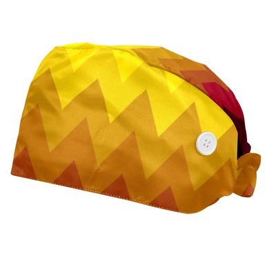 2-Piece Chevron Stripe Geometric Work Caps with Buttons and Sweatband, Adjustable Surgical Scrub Caps, Multicolor 11, M/L