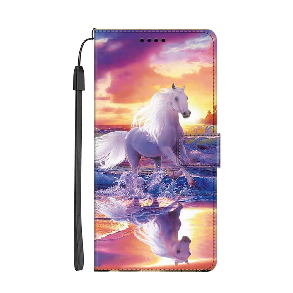 VLQI Compatible with Realme C11 2021 PU Leather Wallet Flip Case, Horse White