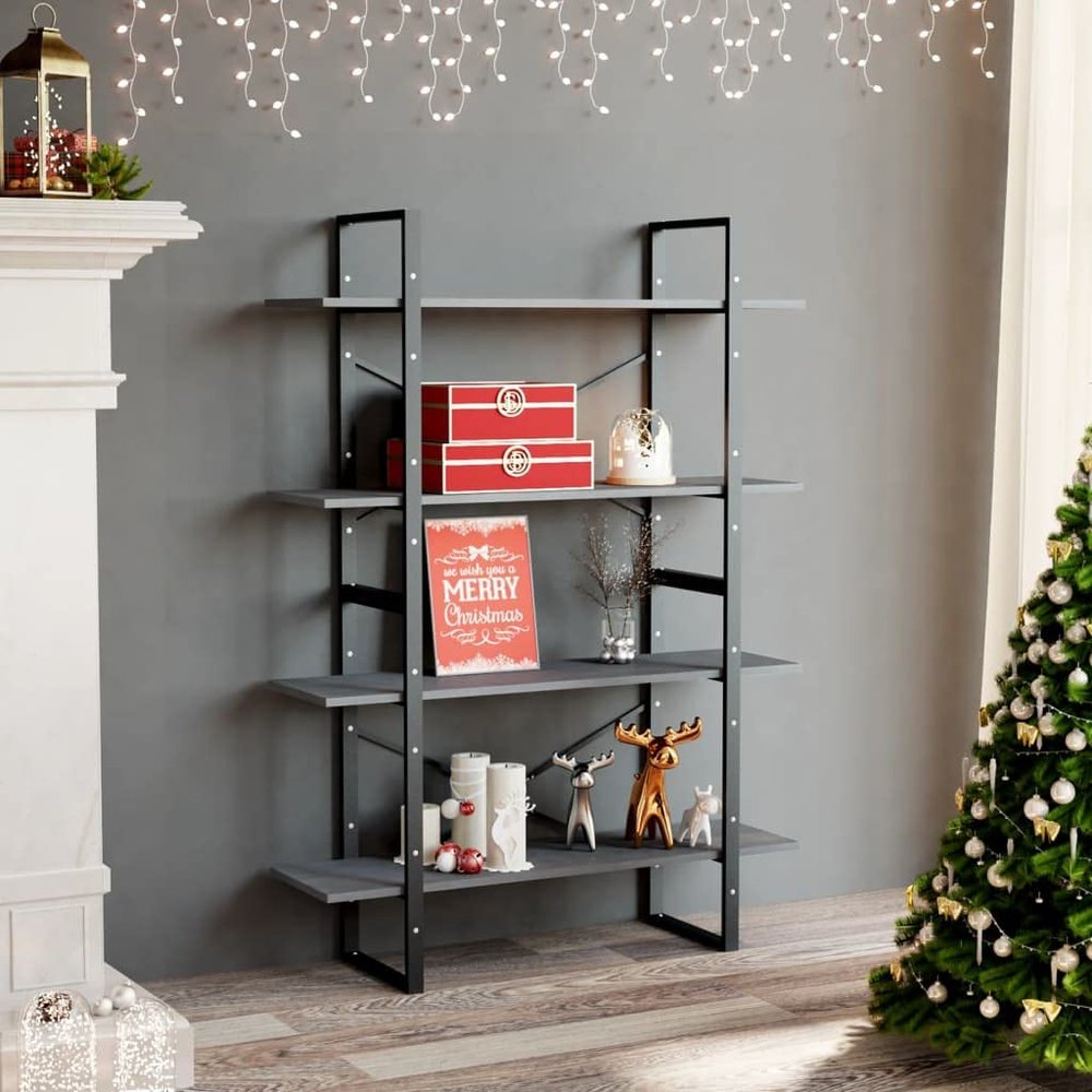 YITHOPI 4-Tier Bookshelf, Solid Pine, Gray, 100 x 30 x 140 cm