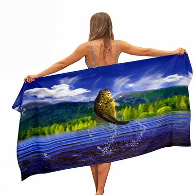 Chickwin 3D Seabass Pattern Microfiber Beach Towel, Large Lightweight Rectangular Bath Towel, Quick-Drying, for Bath, Pool, Travel, Vacation, Beach, Gift (Small Lake, 80 x 180 cm)